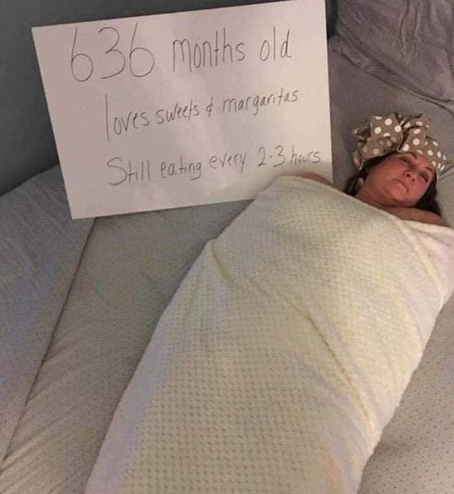 I'm 603 months old and need frequent naps and snacks I also love BBQ and Pie.