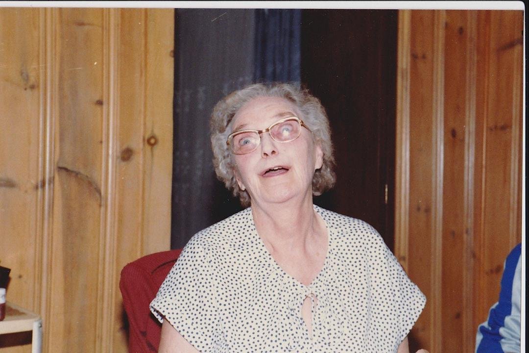 My Aunt Betty making her chicken face. I bugged her for years to do it for the camera and she finally gave in. I missed the flicking tongue, though