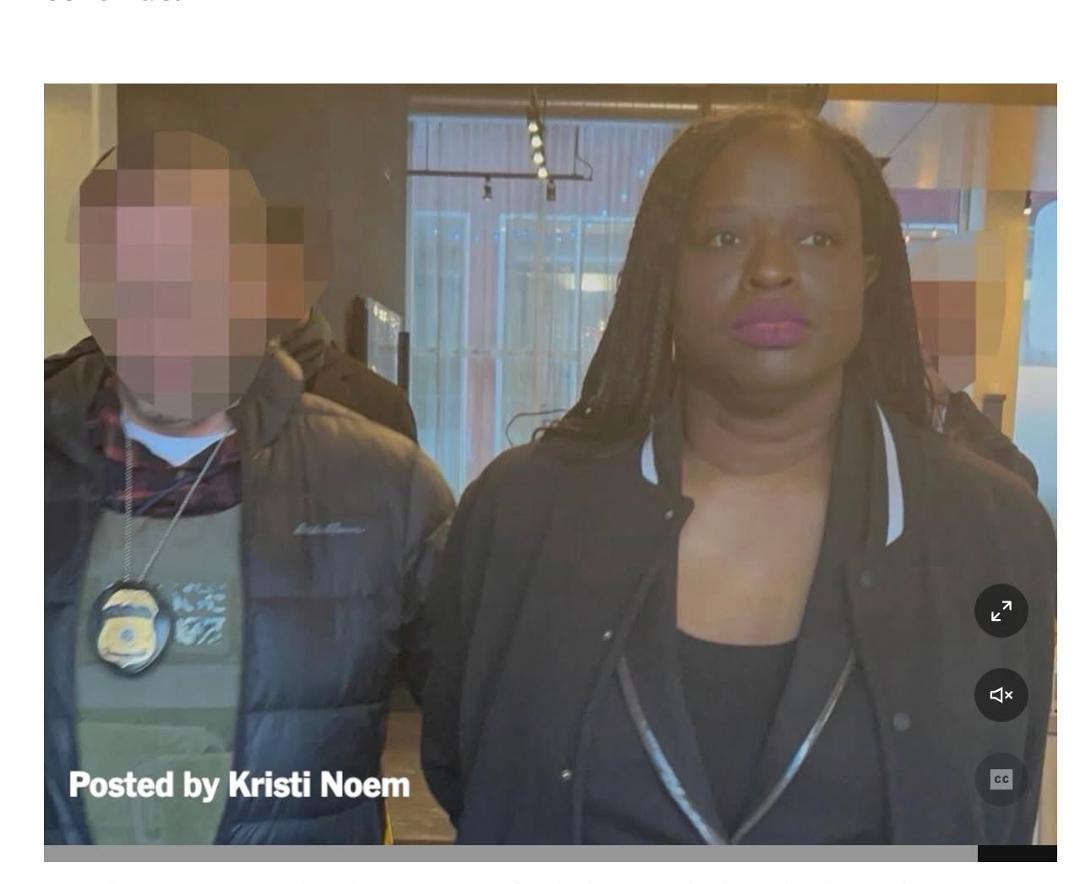 This photo of civil rights attorney Nekima Levy Armstrong after her arrest for protesting at a church service was posted on the X site of Homeland Security Secretary Kristi Noem.