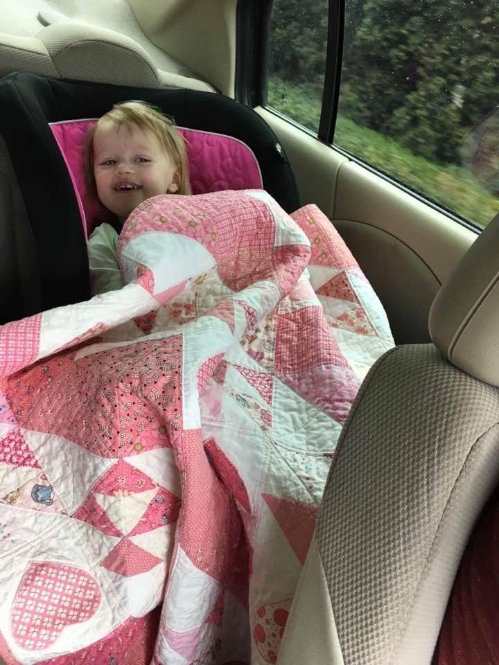 Finally! I finished the quilt I started for this little sweetheart before she was born. Got it in the mail just in time for her 2nd birthday. (That's actually pretty fast for me, lol). Now I'd best get to work on one for