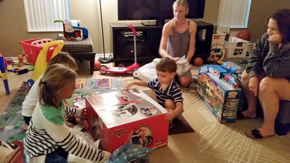 Opening presents with the aunts.