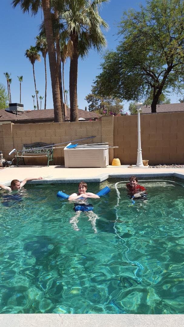 Brendan, Cade, & Luke swimming in my pool today, 06/07/18. It's so great to hear them Laughing and having fun in the pool.