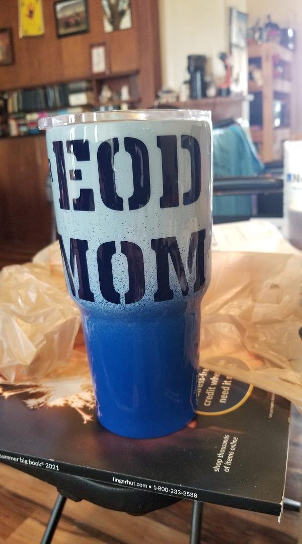Hey everybody check out my cup my niece, Jade Evans Mendoza made for me! She makes shirts, cups, pens, bumper stickers. Nearly anything you need, just hit her up at "Never Jaded Designs"