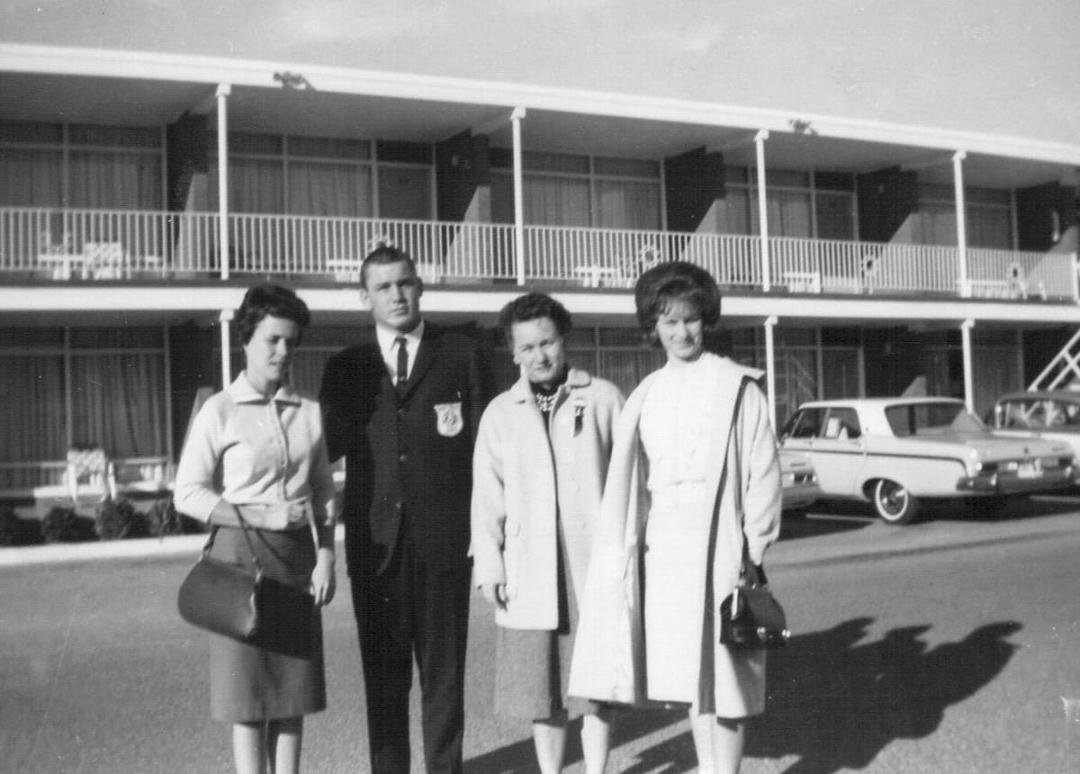 Suzy, me, Mom and Maureen before the bowl game in El Paso.