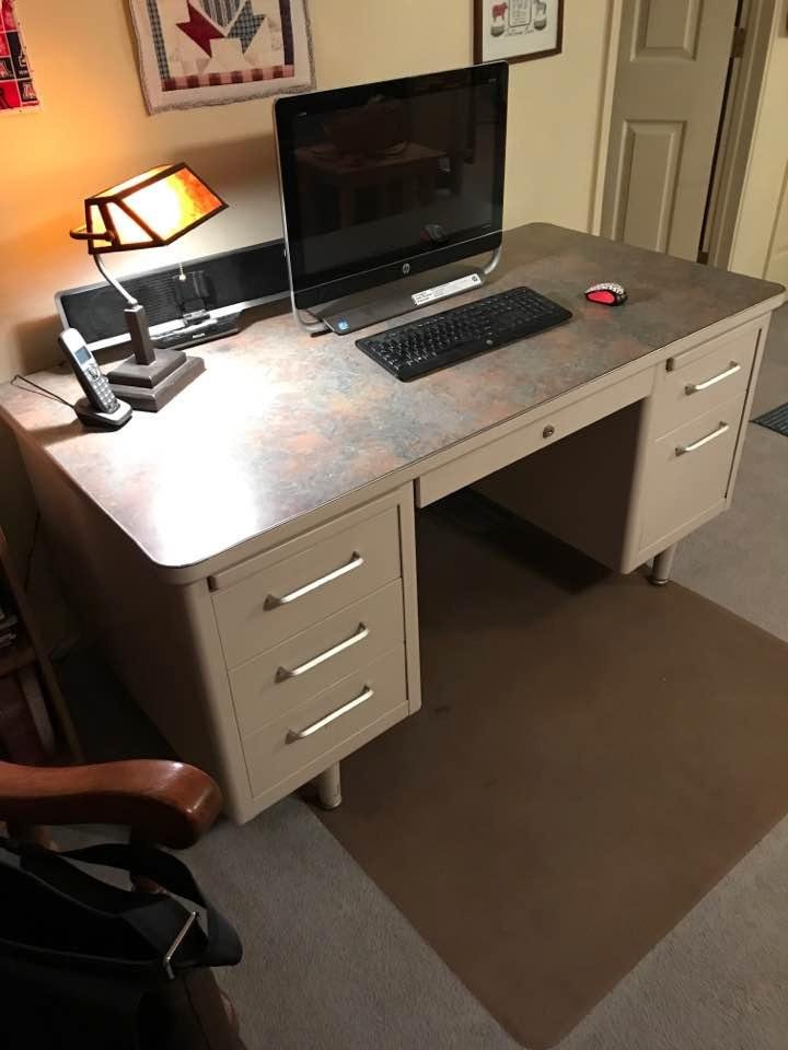 My new to me tanker desk. A few dings, but who doesn't after 46+ years?
