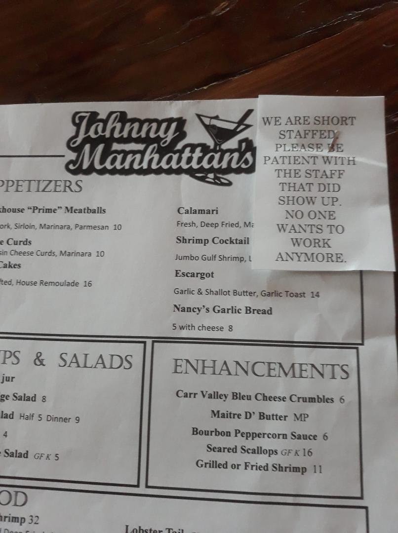 This was a  meni at a pricey restaurant.  Read the note on the upper right corner. Want some cheese with that whine while you charge 75 bucks for king crab? I showed it to the owner and said it was offputting and unnecessar