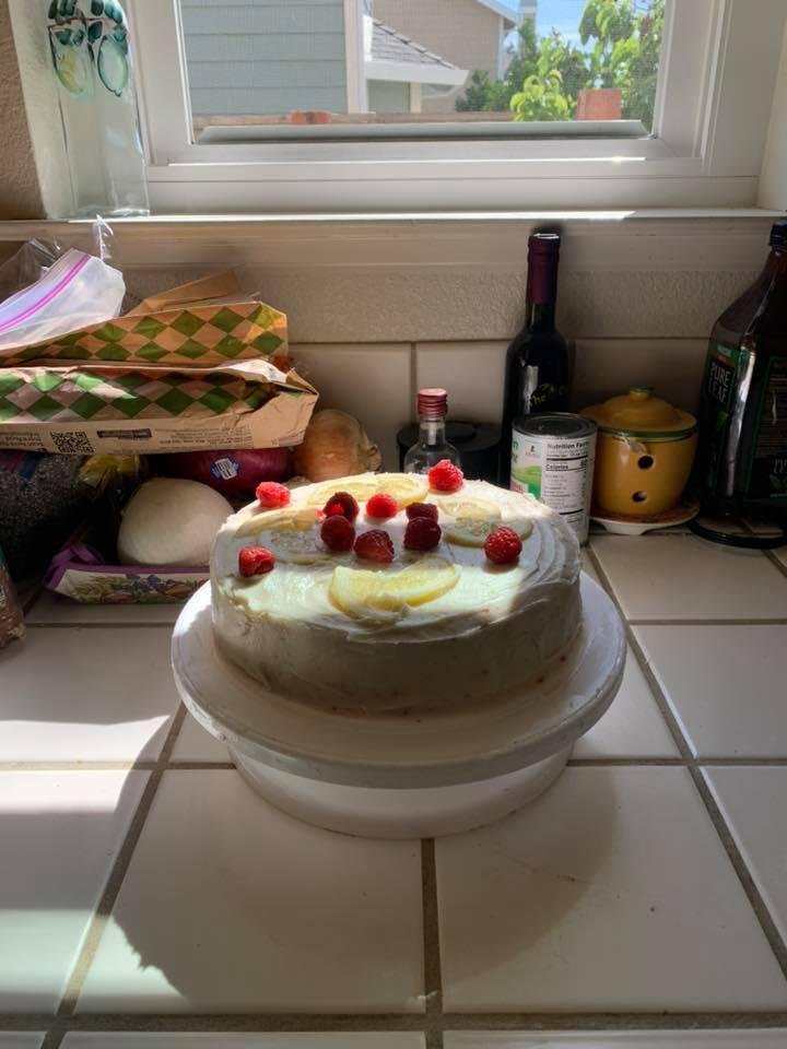 And Sarah does it again! Lemon raspberry cake (with fresh raspberries) with a lemon cream cheese frosting. I can’t wait to try it. I love that she experiments. And the GLEE that was on her face when she found actual cake fl