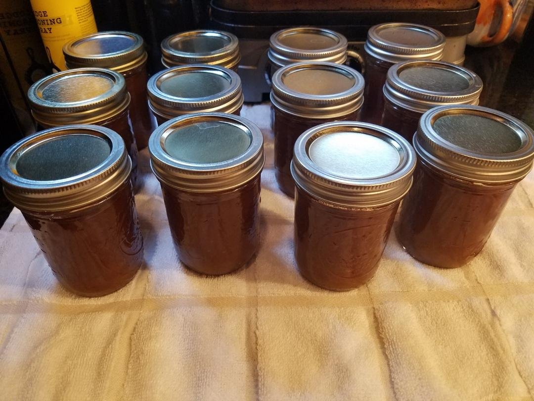 I just canned 12 half-pints of homemade apple butter! 1 1/2 cups went to an open container in the fridge, but I was able to put these up from some of the apples we got from Misfits Market.
