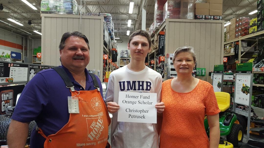 Love Home Depot, 4 for 4 with Homer fund orange scholarships.