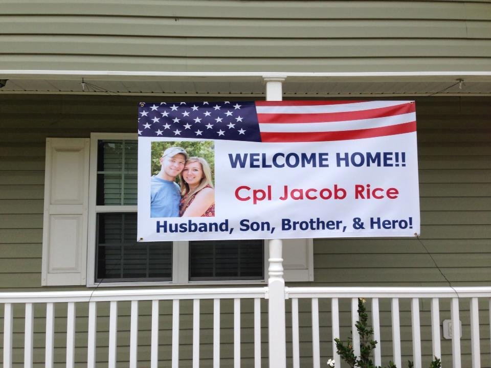 Our grandson is finally home from Afghanistan . We love you, Jacob Rice