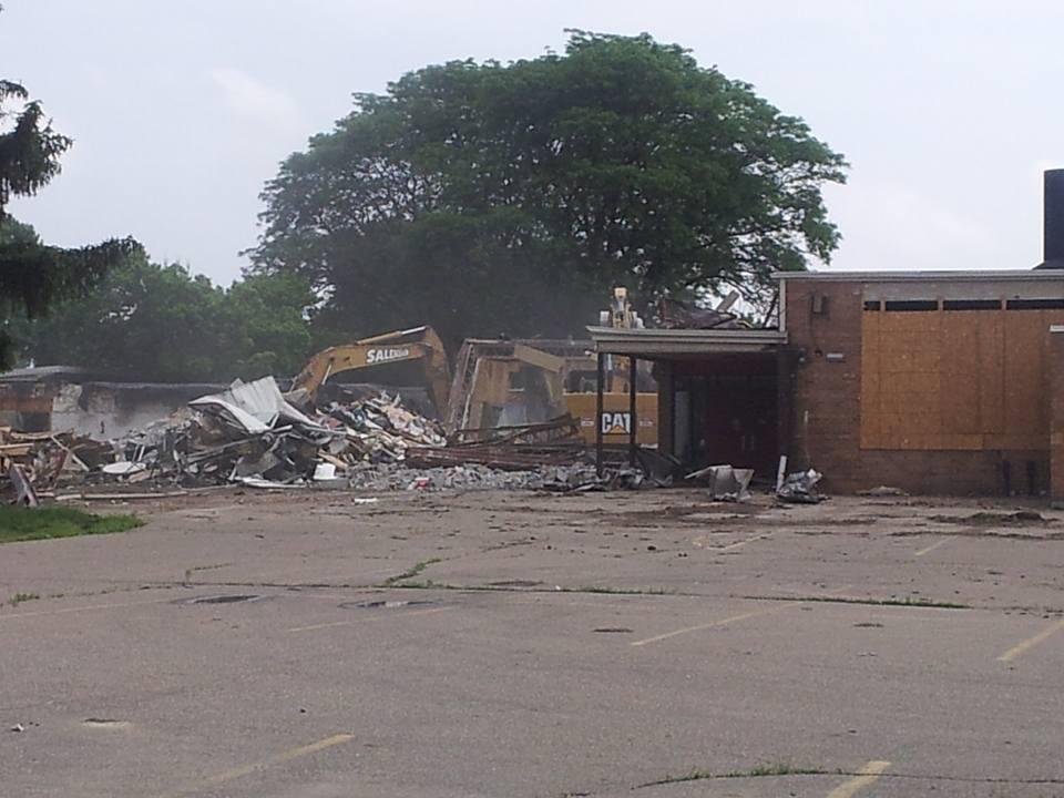 They said it was coming and here it is, Burger is coming down. Lots of memories here in those four years. This is looking south by the cafeteria. Making way for new houseing