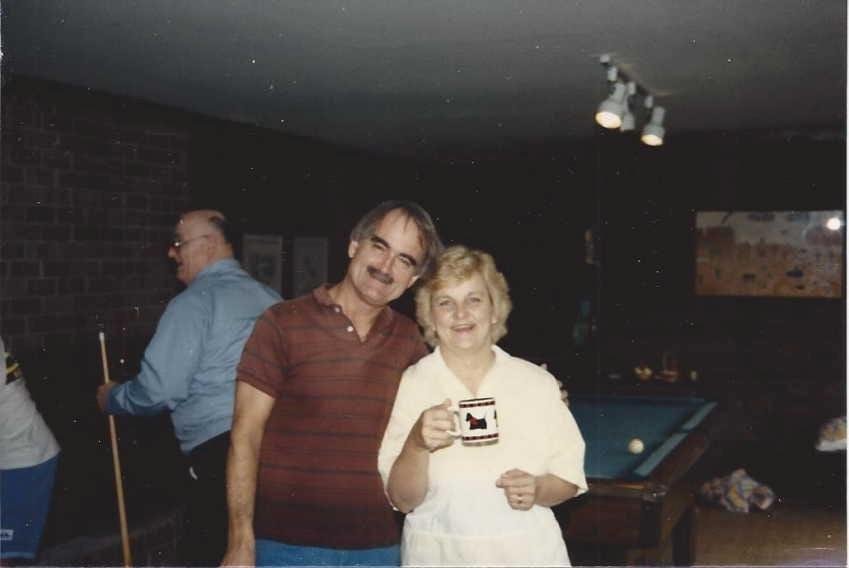 happy anniversary to my aunt sonia and her husband uncle john. this pic was taken many years ago in the basement of their house. my dad is behind them