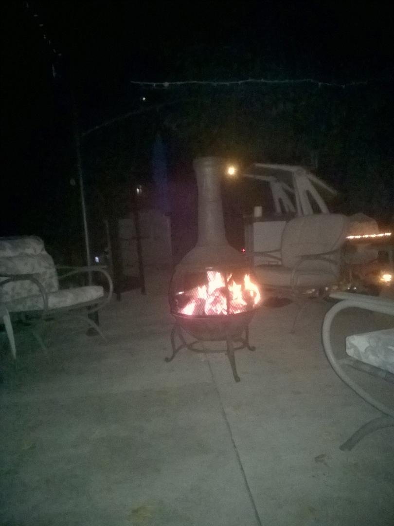 Nice evening to grill by the fire on the patio. Nice & warm.