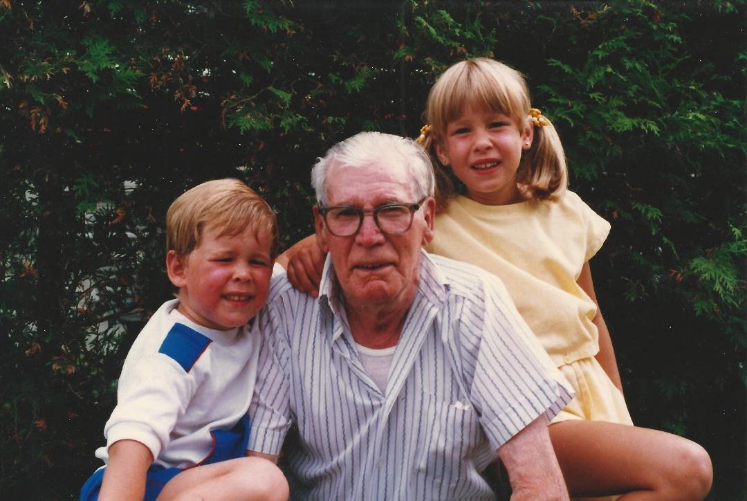 My Dad in 1986 on his 80th B- Day with Sandra & Dan