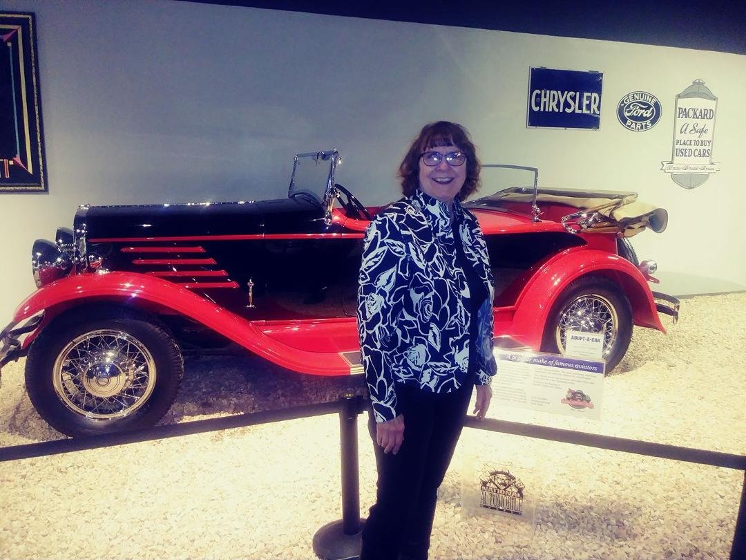 Nancy standing in front of the 1930 Franklin that we adopted at the National Automobile Museum in Reno, NV