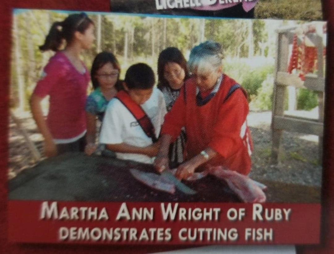 Found this in TCC April 2011 Calendar. Had to make pic larger. My mom Martha Wright teaching kids to cut fish in Ruby, Alaska