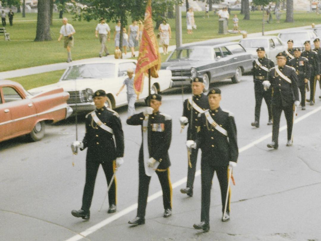 First Hussars return from Parliament Hill Guidon Parade - July 1967. Recognize a few old soldiers: WO2 Harry Cluff, RSM Bob Beamish, S/Sgt Jim Tuffin, etc. etc.