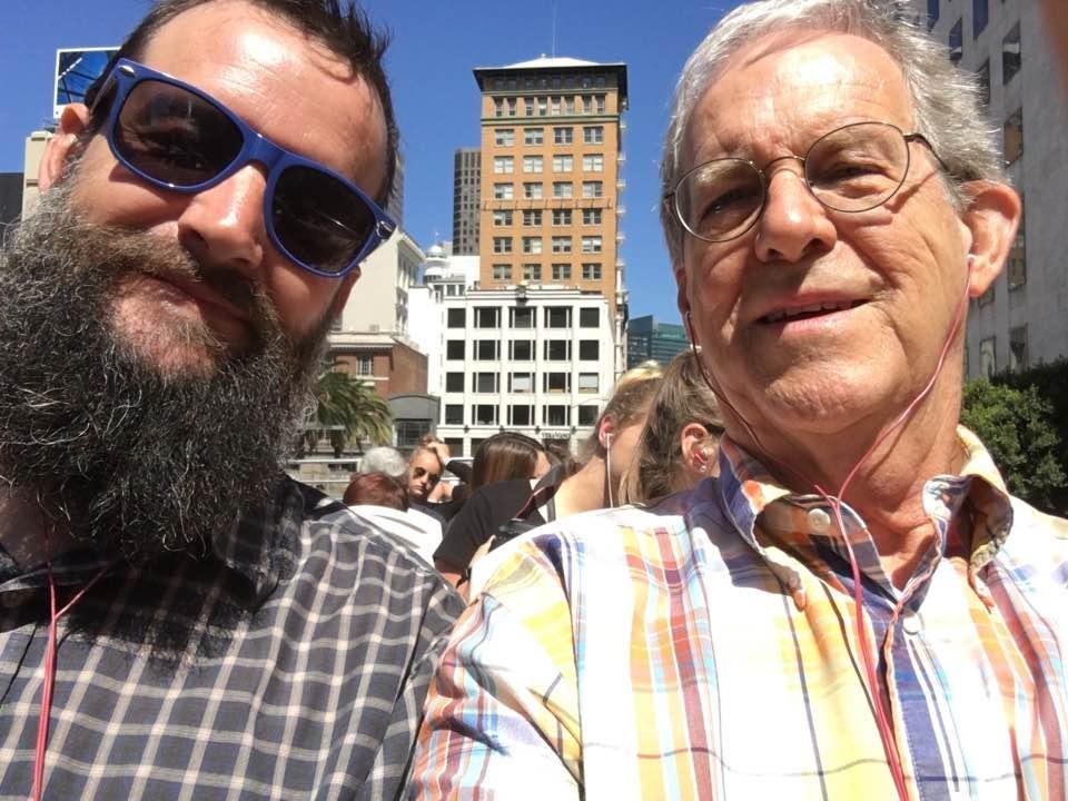 Son Caleb and I on the double decker bus touring downtown San Francisco!