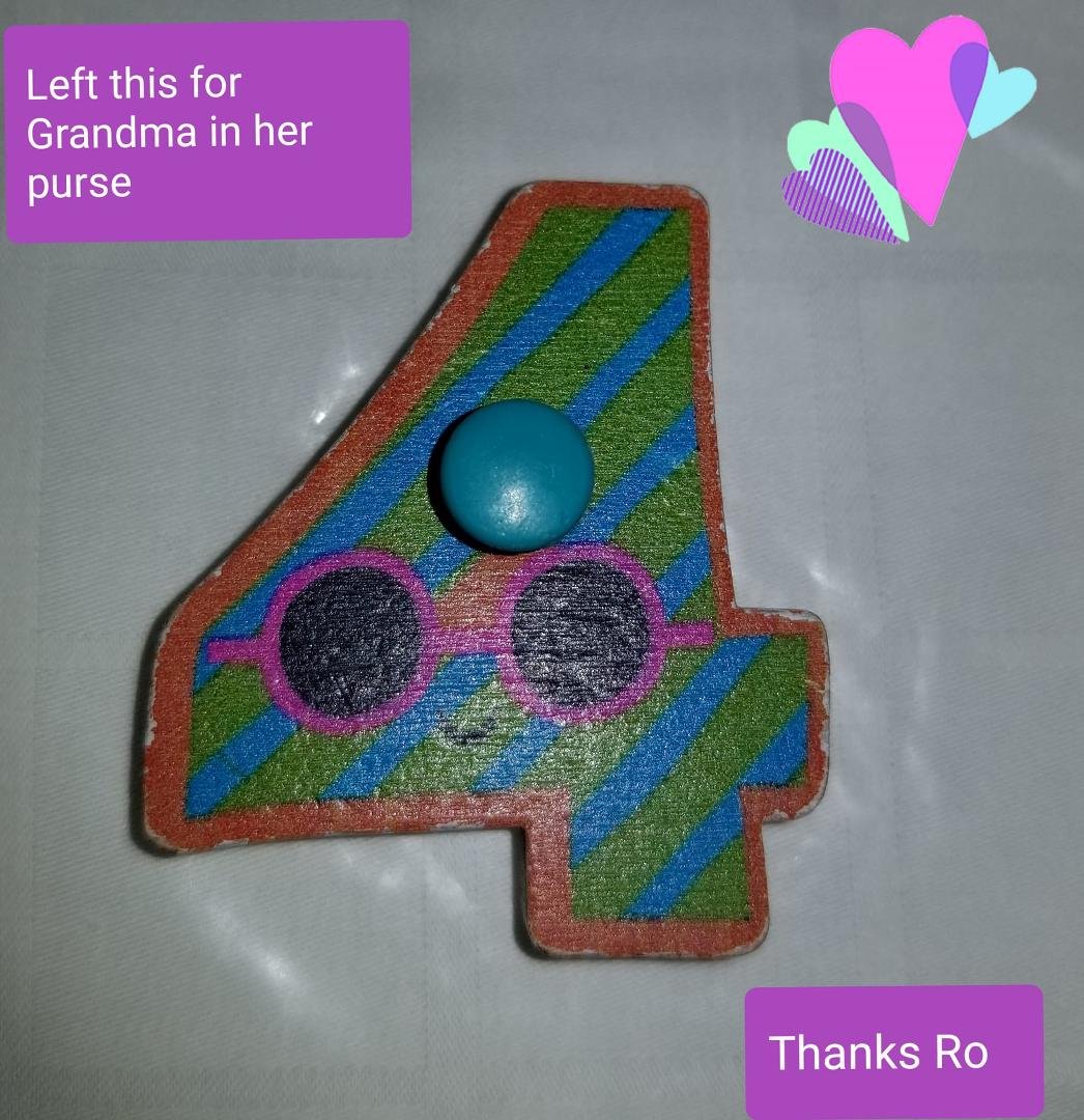 Ro was constantly filling my purse up with his smaller toys. Cassandra..one made it home with me..we should have checked my purse before I left..lol..Ro-"This is 4 you Grandma" Grandma- "Aww thanks my sweet baby..I needed a