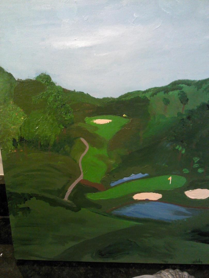 16th hole at Golden Horseshoe painted by Sara Goad Dickey.
