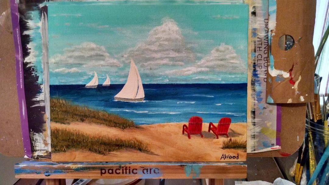 Mandy's first attempts at painting. She's progressing pretty good. Now I'll have paintings by Mandy on my walls to add to my father in law's, Trudy's and Yvonne's!