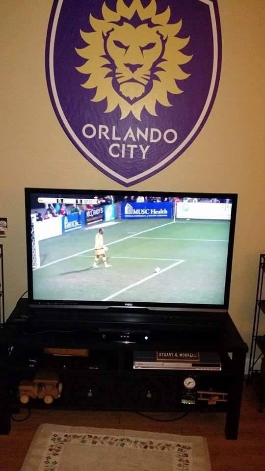 Watching my first live sporting event via YouTube on the big screen...Orlando City Soccer Club vs NYCFC..