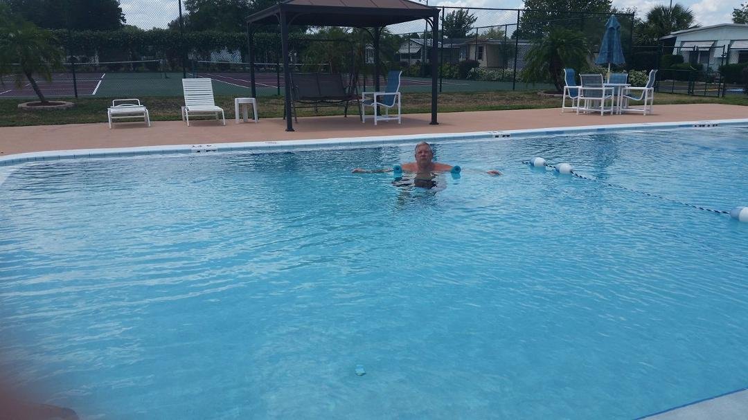 Just lounging in pool. 90 degrees