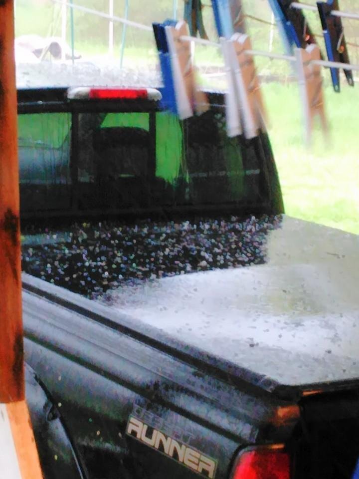 So, looks like we were lucky. Just saw the news & hail storm hit at commute time this morning & they got hail up to golf ball & baseball size. Pics of car windows with several holes in back windows even to the point the win