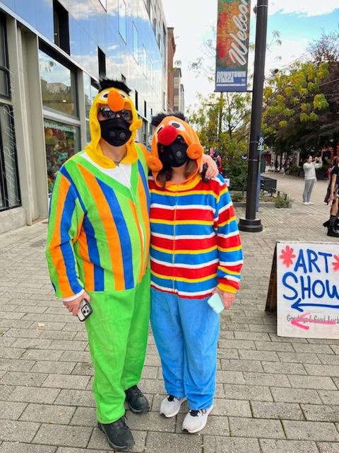 Our family theme for the Ithaca Commons "Trick or Treat" event was "Sesame Street."  Pam and I were Bert and Ernie.