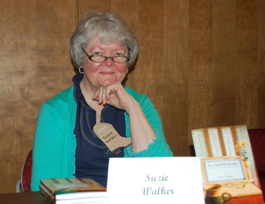 Suzie Walker at Abilene Authors Showcase, West Texas Book Festival, on Sept 23. Photo by Janis Test. Suzie's book, Sex and the Senile: Dating after Three Score and Ten, is available locally at Texas Star Trading Company, an