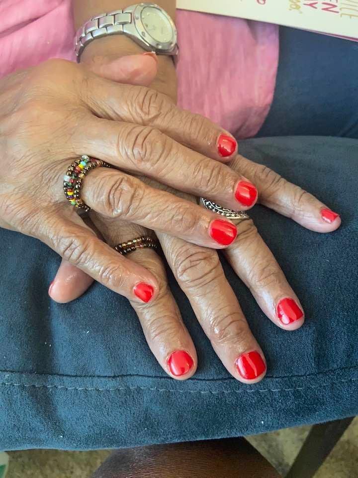 After having a delicious lunch prepared by my son Jimmy, my daughter in law Kristen did gel nails for me. And I got some delicious wine from Angie. Living the life surrounded love. I hope all mothers are being spoiled and h