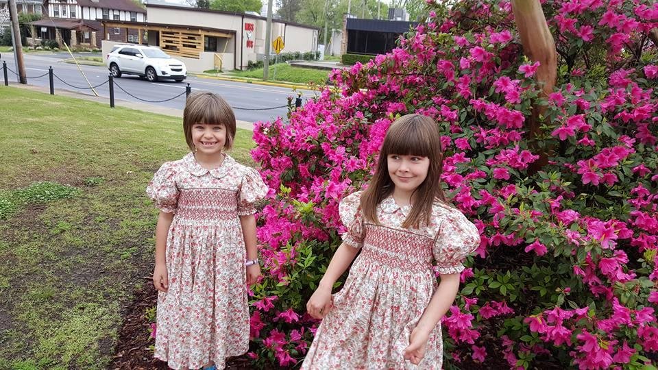 Azaleas bloomed just for Easter. The twins in their finery.