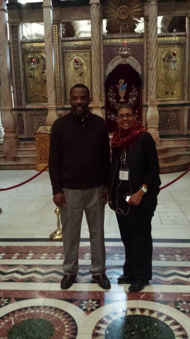 Inside the church of the Holy Sepulchre.  The church is supposedly erected on the site of Jesus' crucifixion and burial.