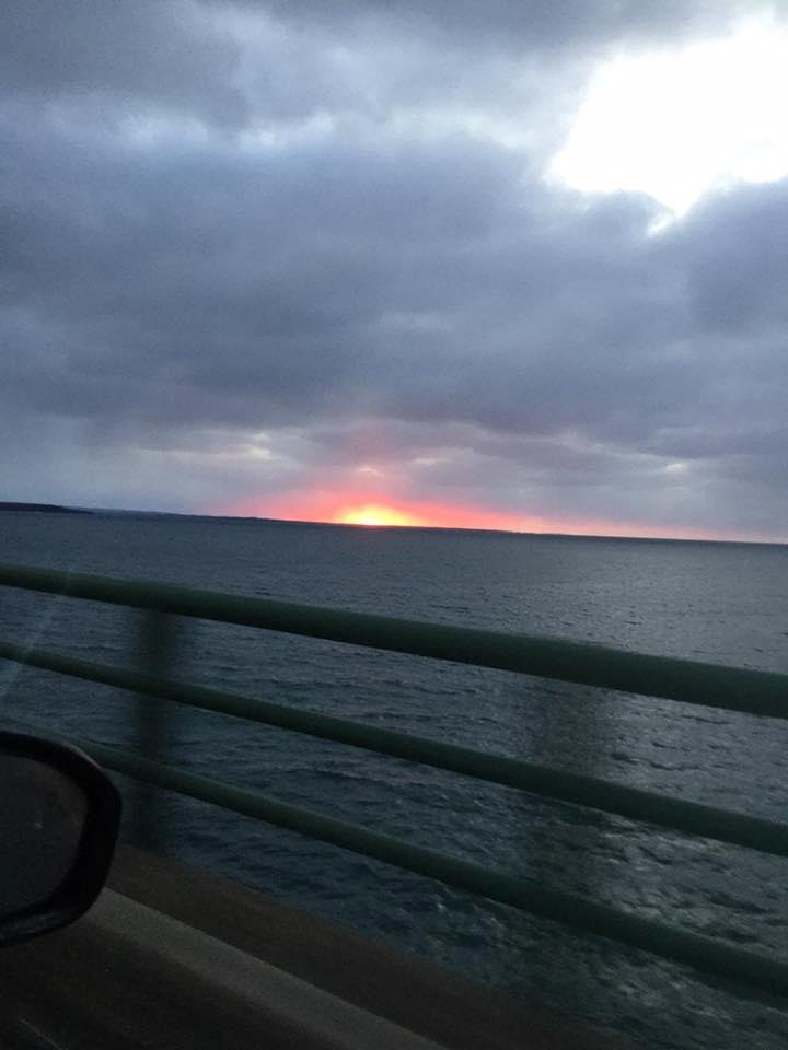 Crossing the bridge at sunset