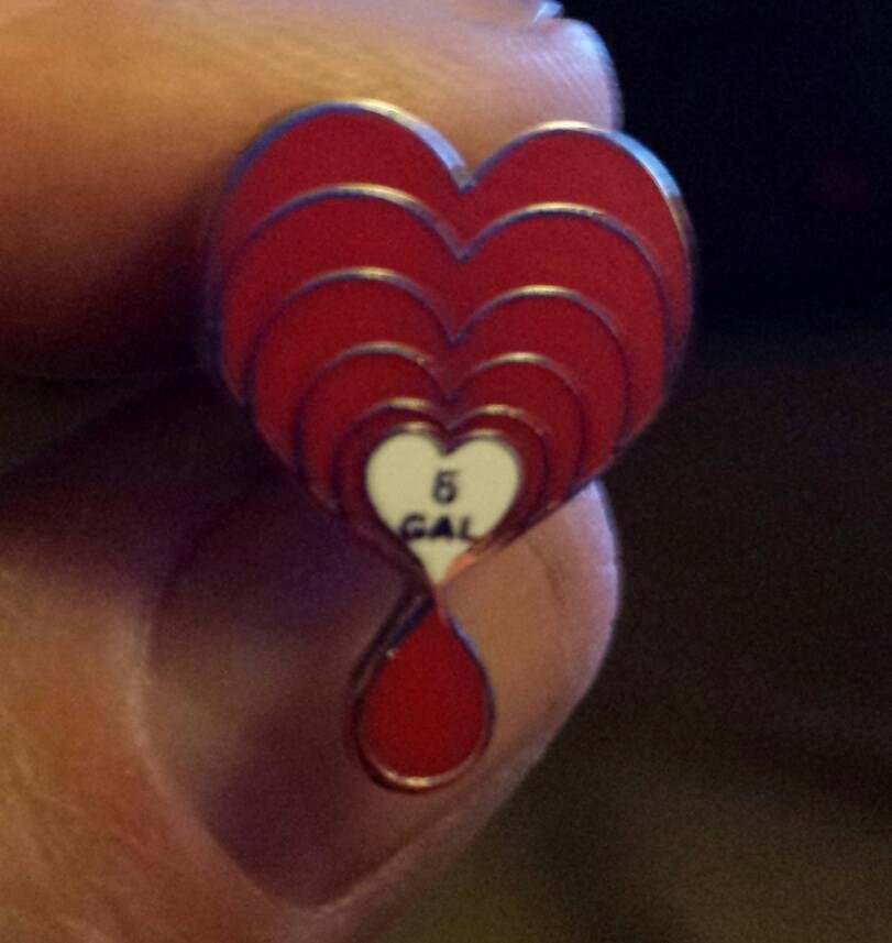 Hey family, friends, Little League family, and my Barons family. Wishing you all a Happy Valentines Day. Yesterday I got my 5 Gallon Pin for blood donations. FYI-1 pint can help four people. Here's a pic of my pin, and now