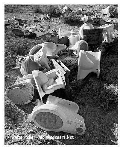 California's new ultra low flush toilets being recycled across the Mohave desert in response to Governor Brown's pending budget plan... April Fools 🙏😎