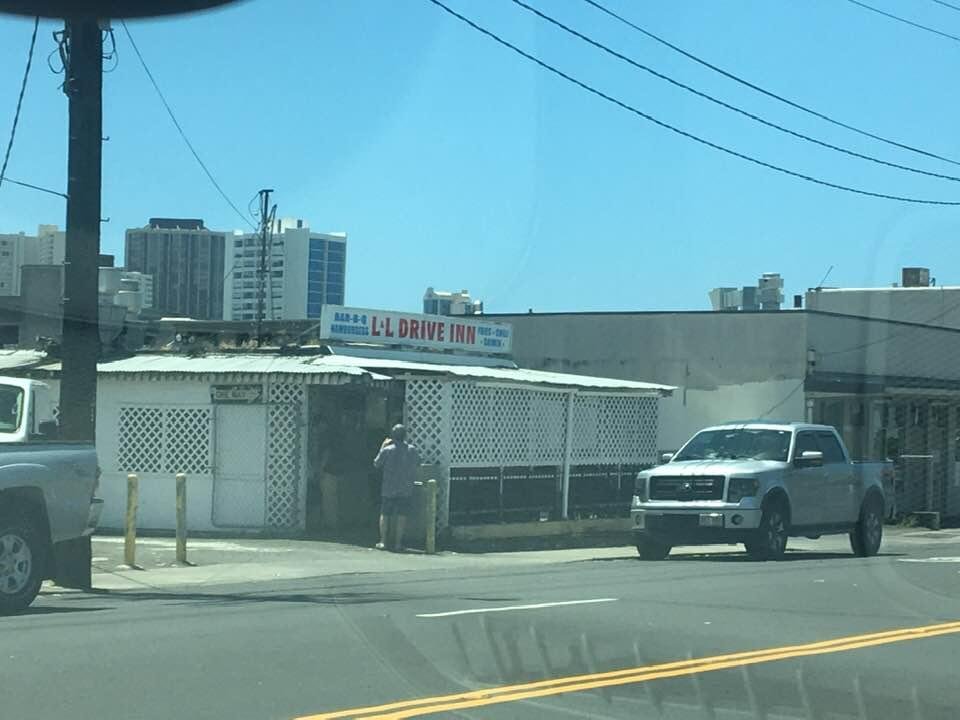 Dennis entering the original L & L Drive Inn