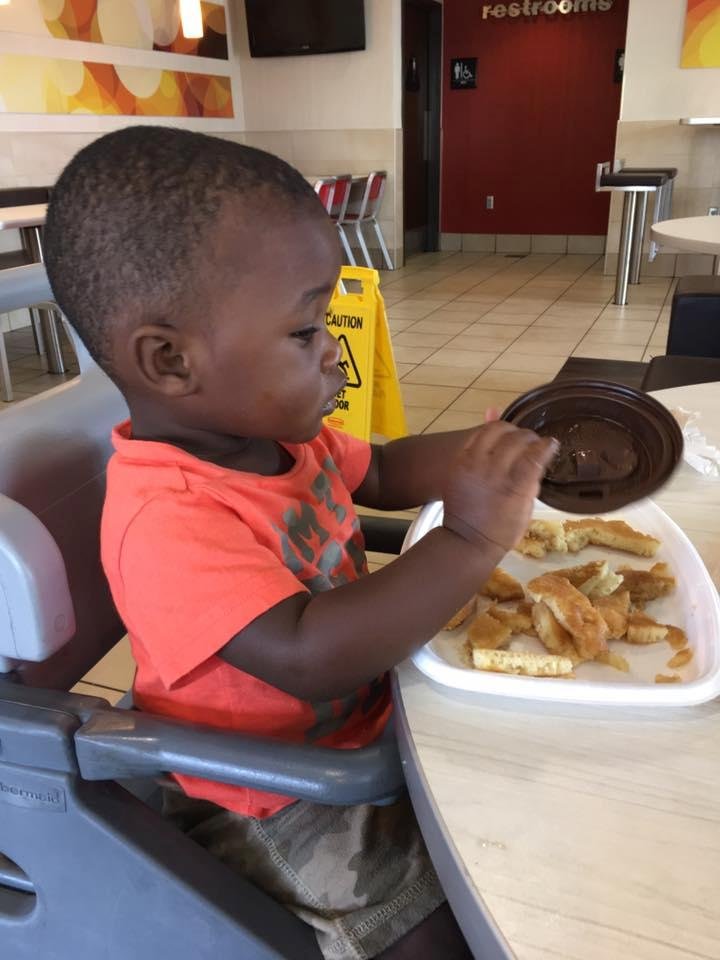 Eating pancakes