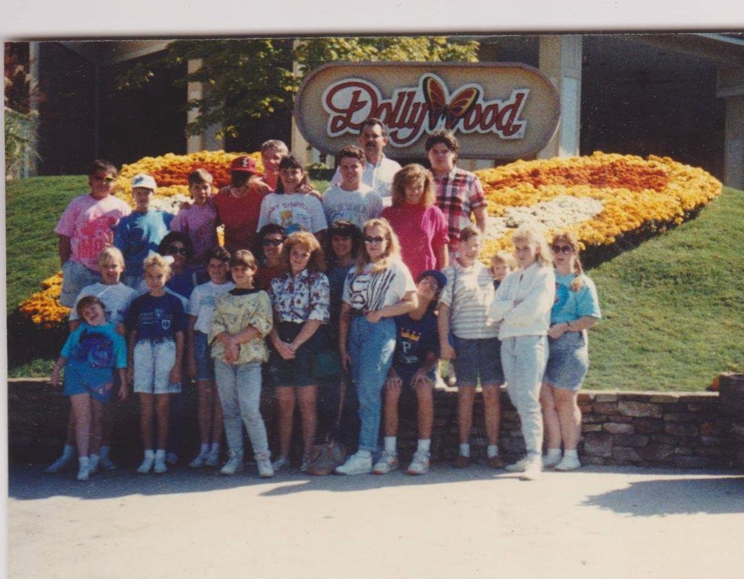 October 1990. First U. Methodist Church Youth Group Fall Retreat. Taken outside of Dollywood. Can you find yourself?