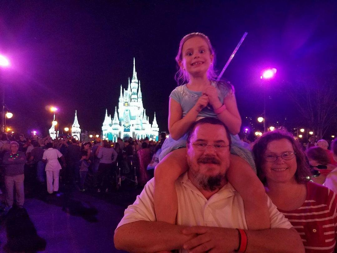Magic Kingdom lit up for Christmas.