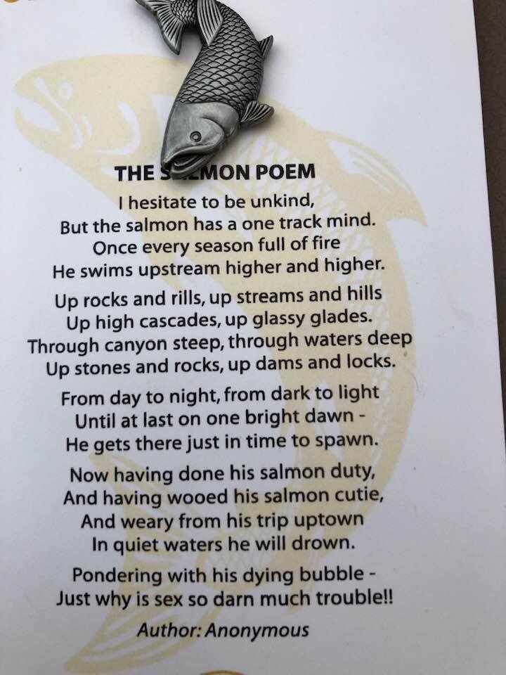 Received this poem whilst traveling the Canadian Rockies on the Rocky Mountaineer, a guest wrote it years ago inspired by the salmon’s story.