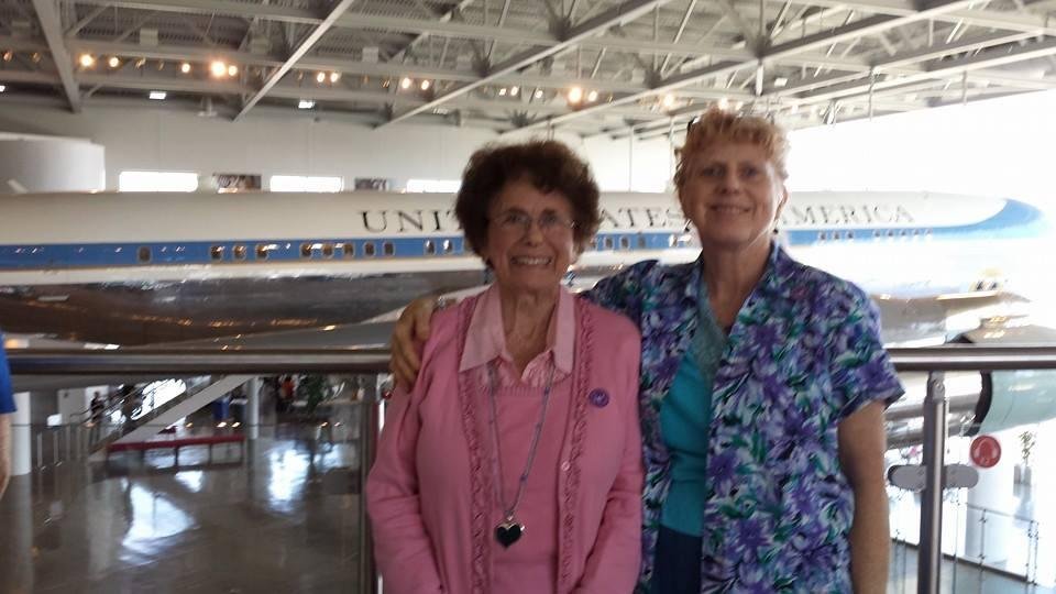 Mom and Sandy with Air Force One at the Reagan Library today.