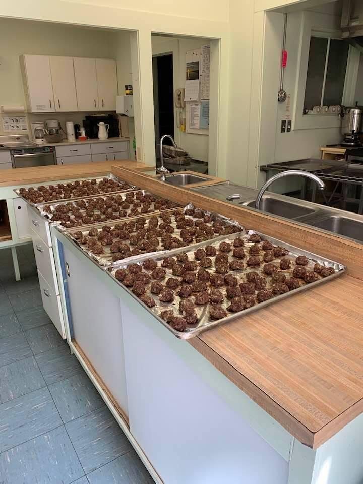 Last weekend I made 250 meatballs for the Shoreline Soup Kitchen. On Sunday they were part of a meal that included pasta and sauce, bread, salad and cookies. All were packaged and given out at drive through. Wonderful way t