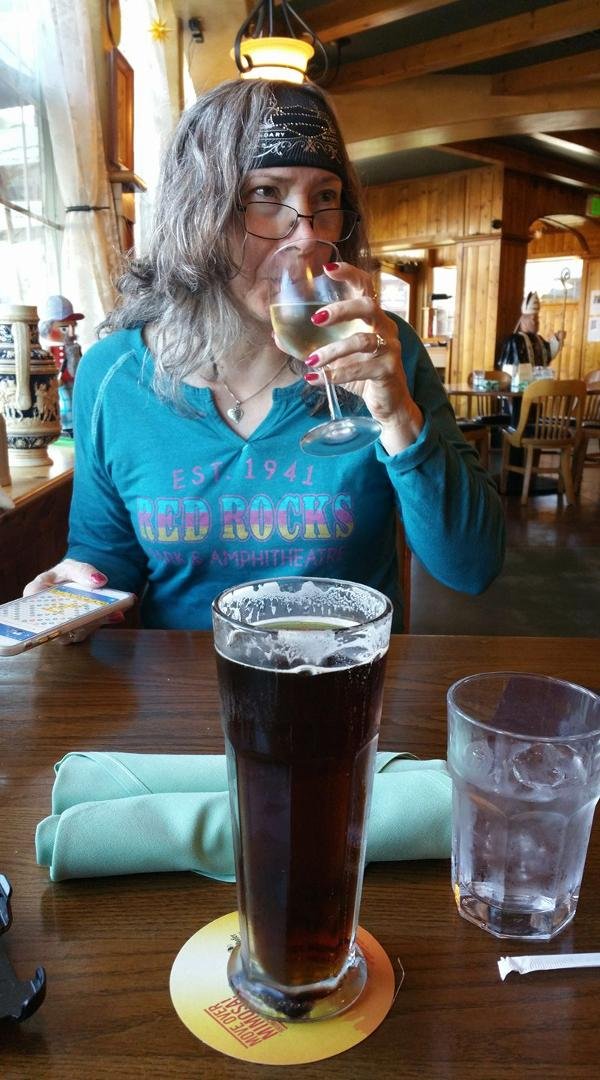 We took the bike through Silver Falls State Park and now are at the Glockenspiel having a light dinner.
