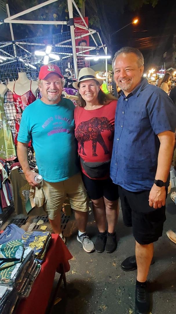 Good friends Staci Blunt and her boyfriend Rob just happened to be in Chiang Mai also. We were able to meet up at the market to exchange stories. Rob has been enjoying the deep fried exotic creatures such as crickets and sc