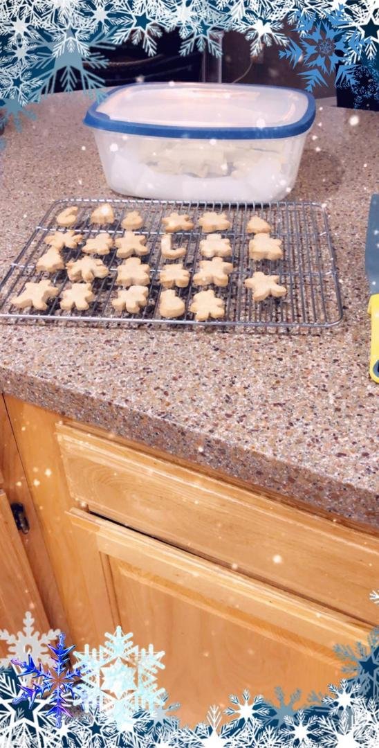 Sugar cookies are done.. just need to ice them. Treats for the spoiled pug are done and she loves them.