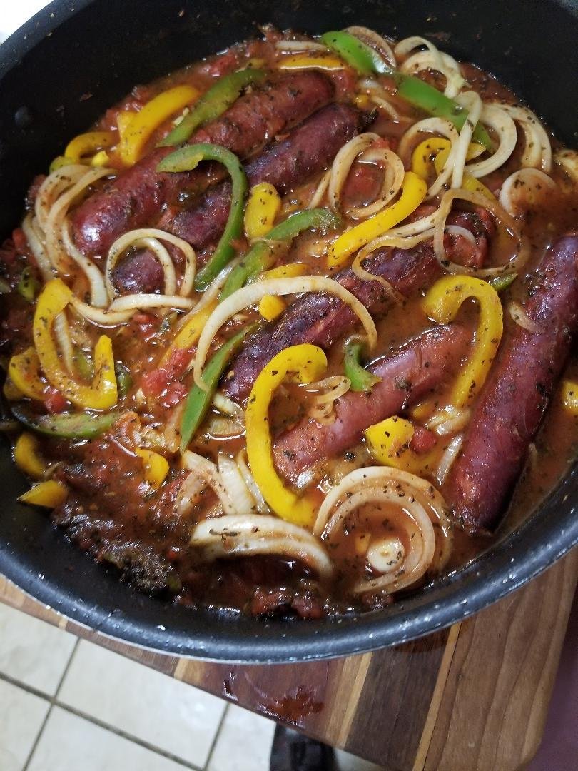 My oldest son, Matt has inspired me to work on enhancing my cooking skills. So last night I tried this Italian Sauage Pepper and Onions recipe from the internet, made with Marsala wine. It's a one-skillet dinner and so deli