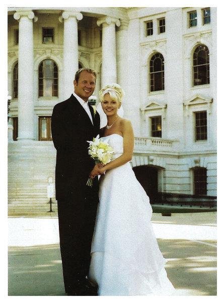 My son and his wife - Just married - In front of the capital in Madison WI