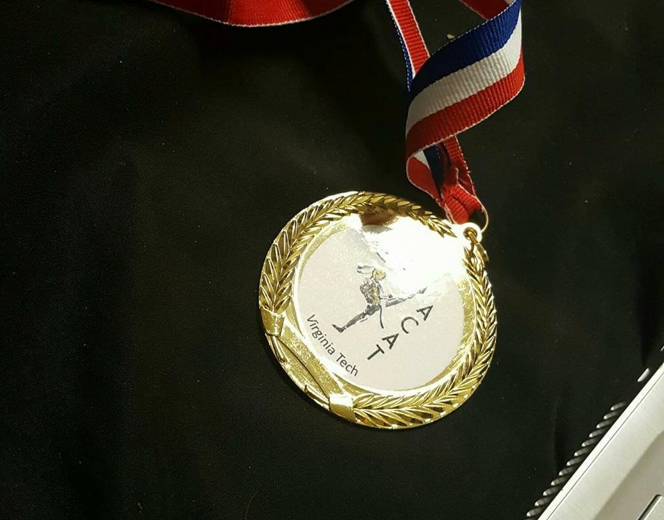 Drew's Gold Medal for placing First in his Division at a TaeKwonDo meet with His Liberty University Teammates in Richmond, VA this last weekend.