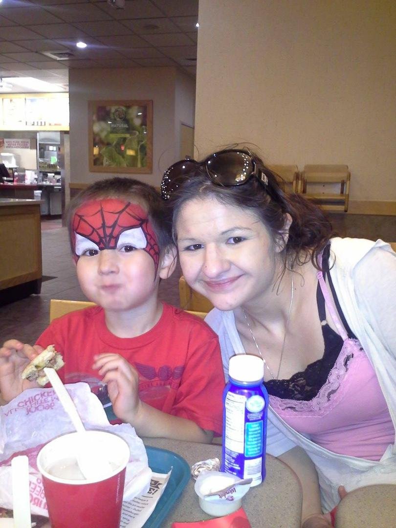Having dinner at Wendy's. After a long day at pumpkin patch.